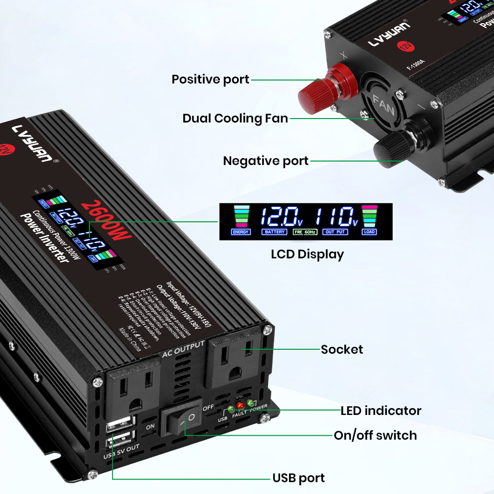 1500W 2000W 2600W Güç İnvertör - Solar Emergency Charger incelemesi ve fiyatı